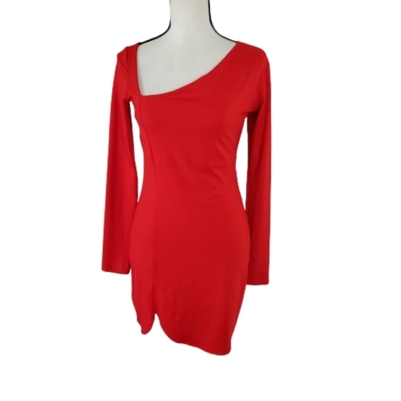 Susana MONACO RED LONG SLEEVE ASYMMETRICAL DRESS - Picture 4 of 11